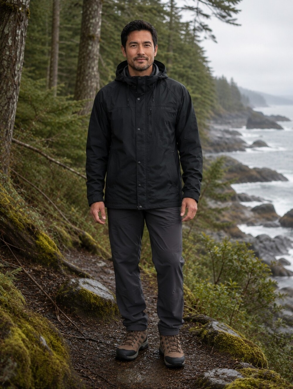 L.L.Bean Gore-Tex Stowaway Waterproof Rain Jacket Black Hooded Large